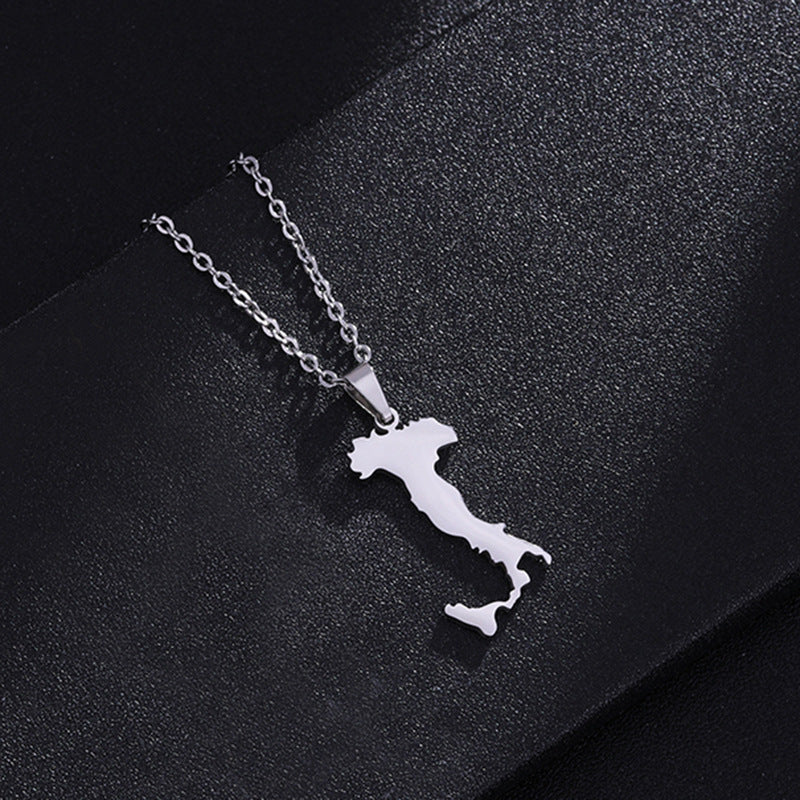 Stainless Steel Italy Map Pendant Necklace