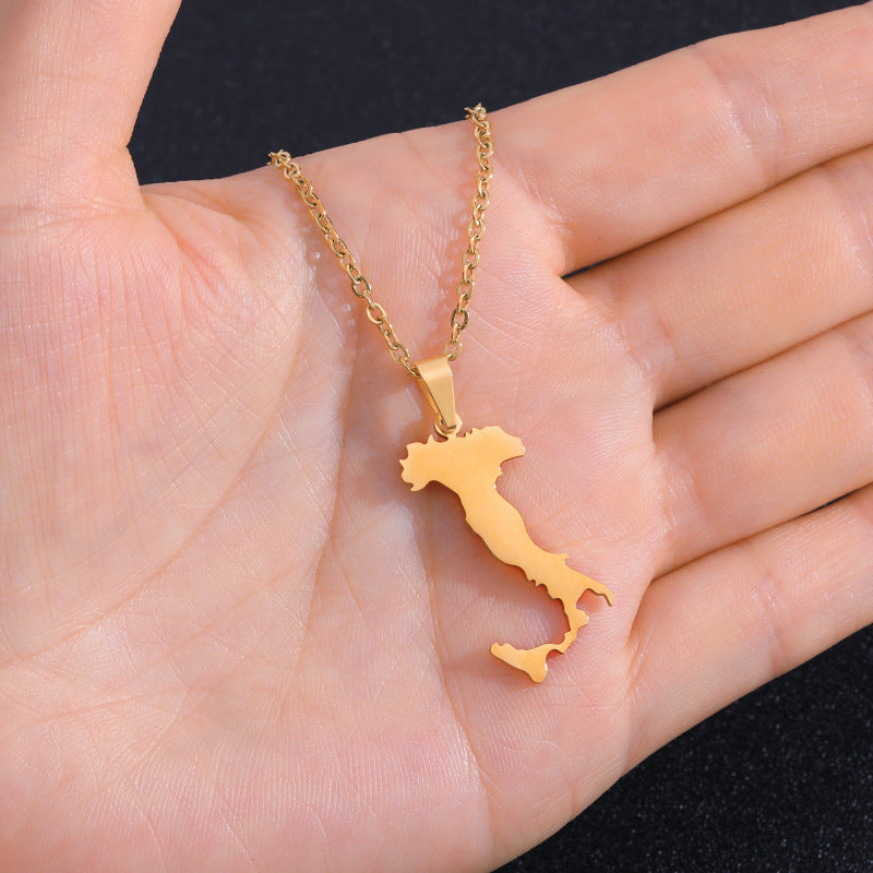 Stainless Steel Italy Map Pendant Necklace