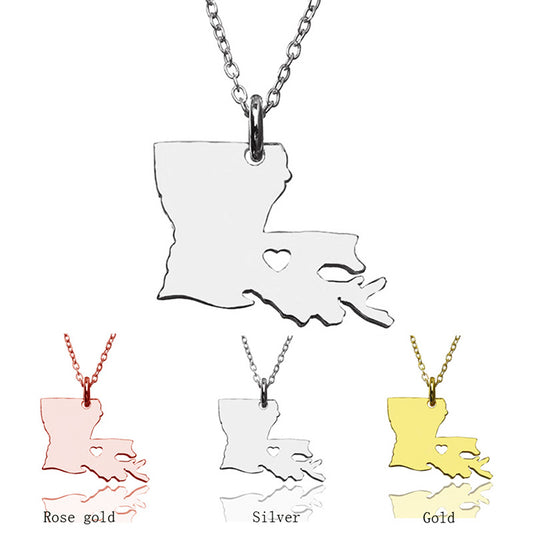 USA Louisiana State Map Stainless Steel Necklace