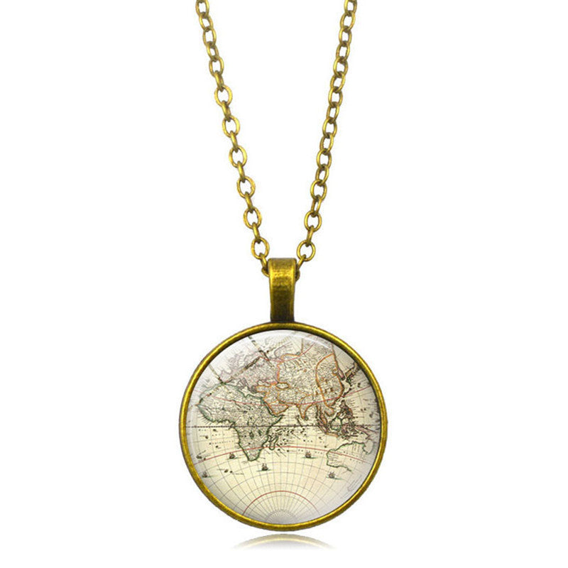 World Map Popular Classic Time Gem Necklace