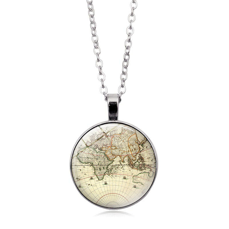 World Map Popular Classic Time Gem Necklace