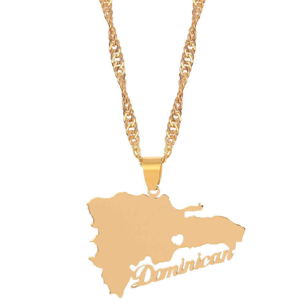 Stainless Steel World Multi-country Map Necklace