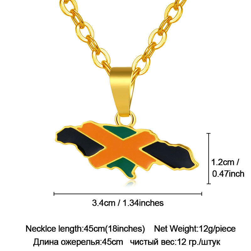 World Map Jamaica Map Flag Pendant Necklace