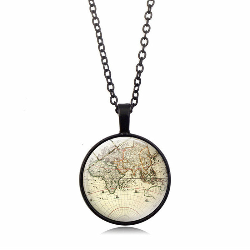 World Map Popular Classic Time Gem Necklace