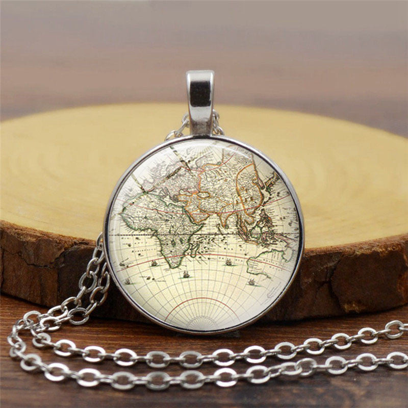 World Map Popular Classic Time Gem Necklace