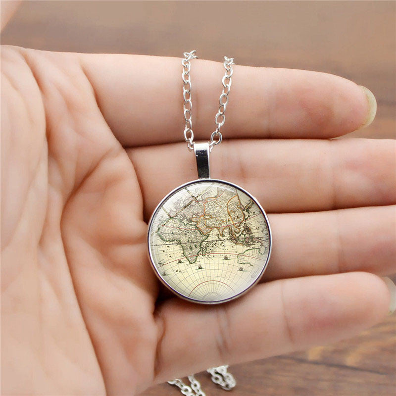 World Map Popular Classic Time Gem Necklace