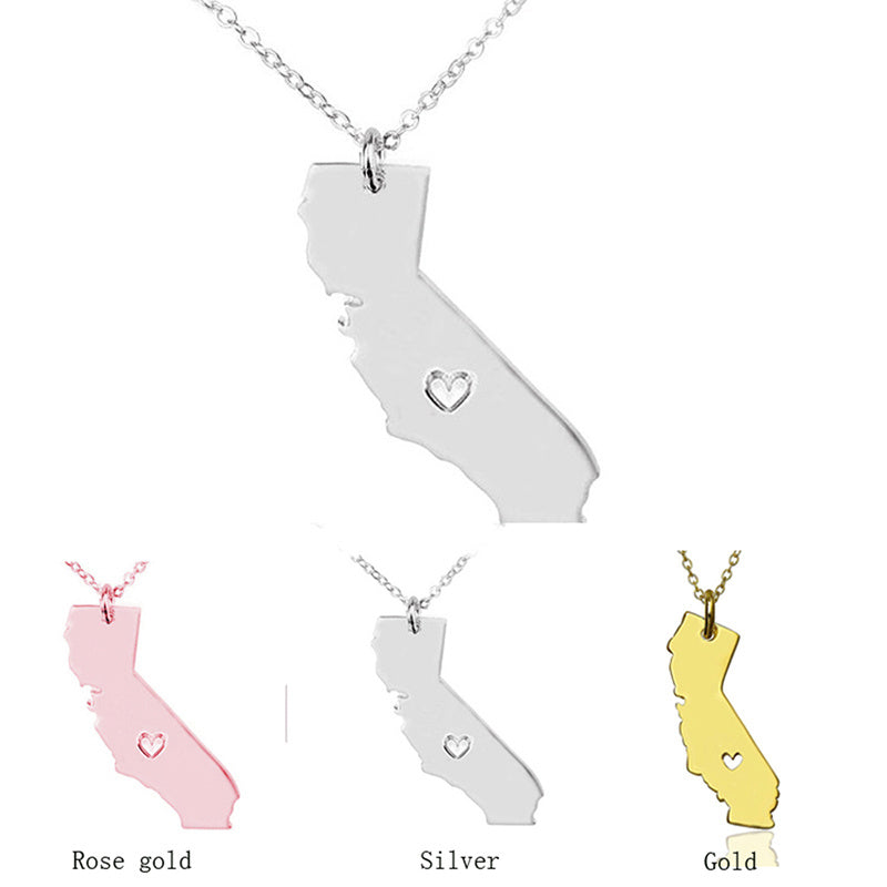 USA California State Map Stainless Steel Necklace