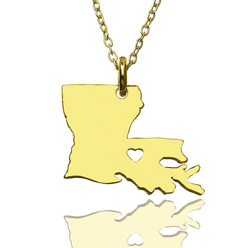 USA Louisiana State Map Stainless Steel Necklace