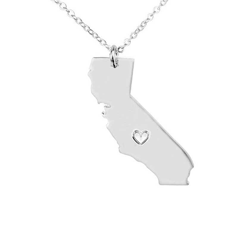 USA California State Map Stainless Steel Necklace