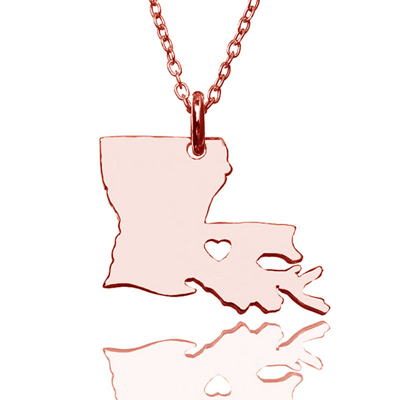 USA Louisiana State Map Stainless Steel Necklace