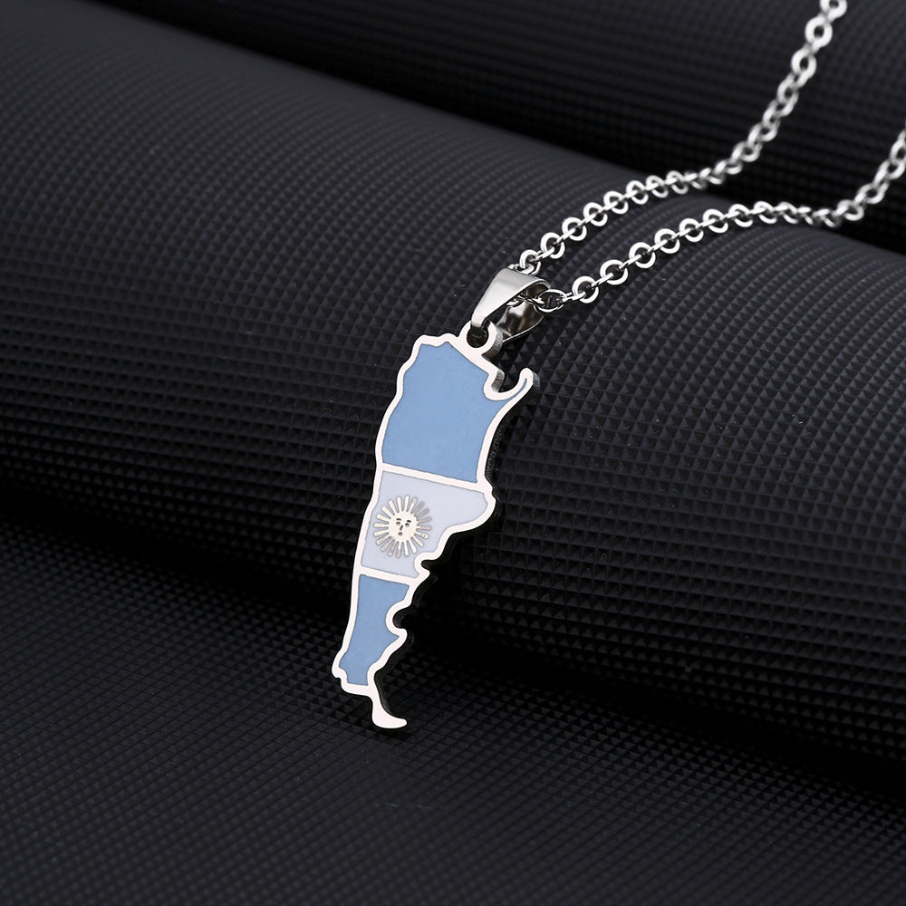 Stainless Steel Argentina Map And Flag Necklace