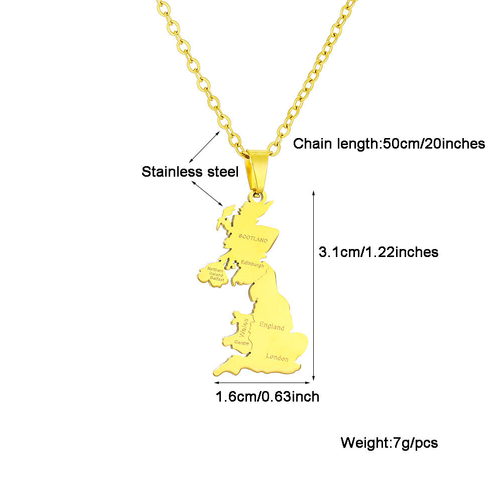 Stainless Steel British Map City Necklace For Women