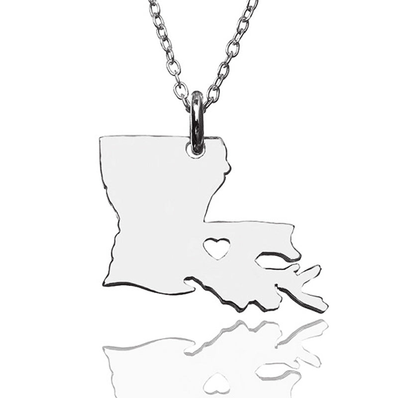 USA Louisiana State Map Stainless Steel Necklace