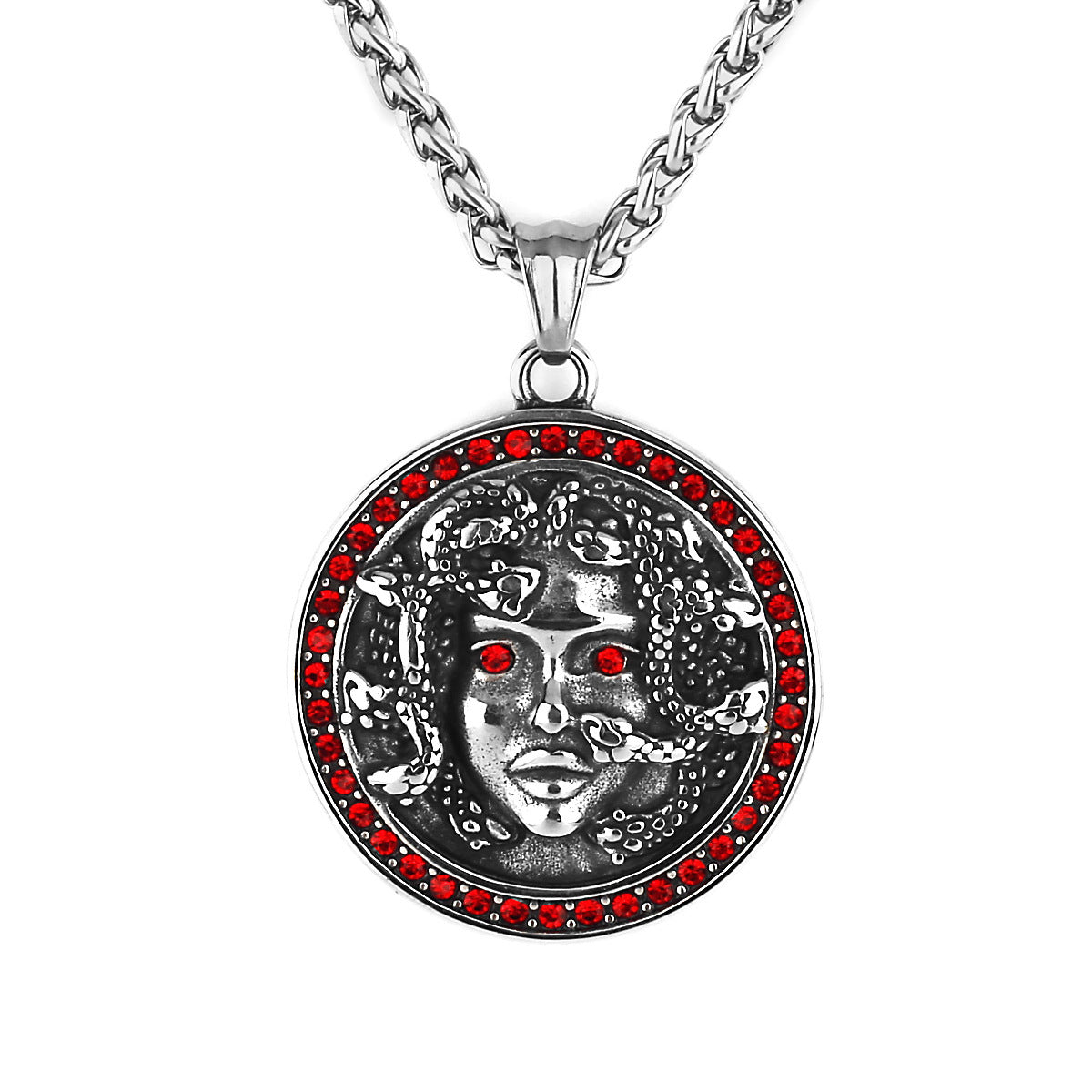 Greek Mythology Snake Medusa Diamond Titanium Steel Pendant Necklace