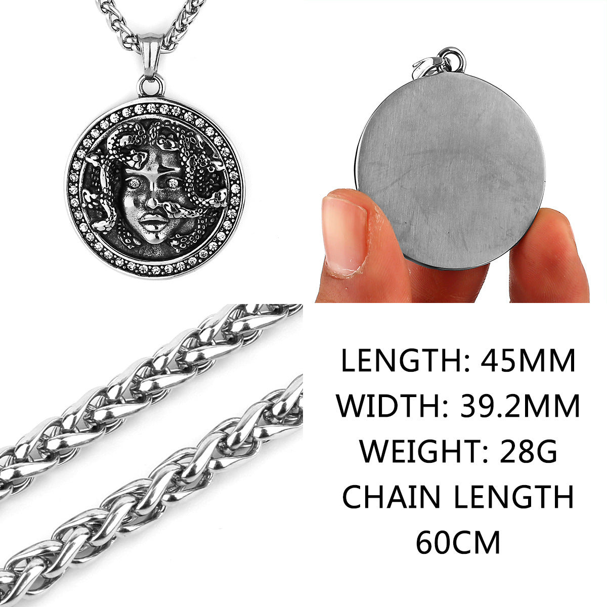 Greek Mythology Snake Medusa Diamond Titanium Steel Pendant Necklace