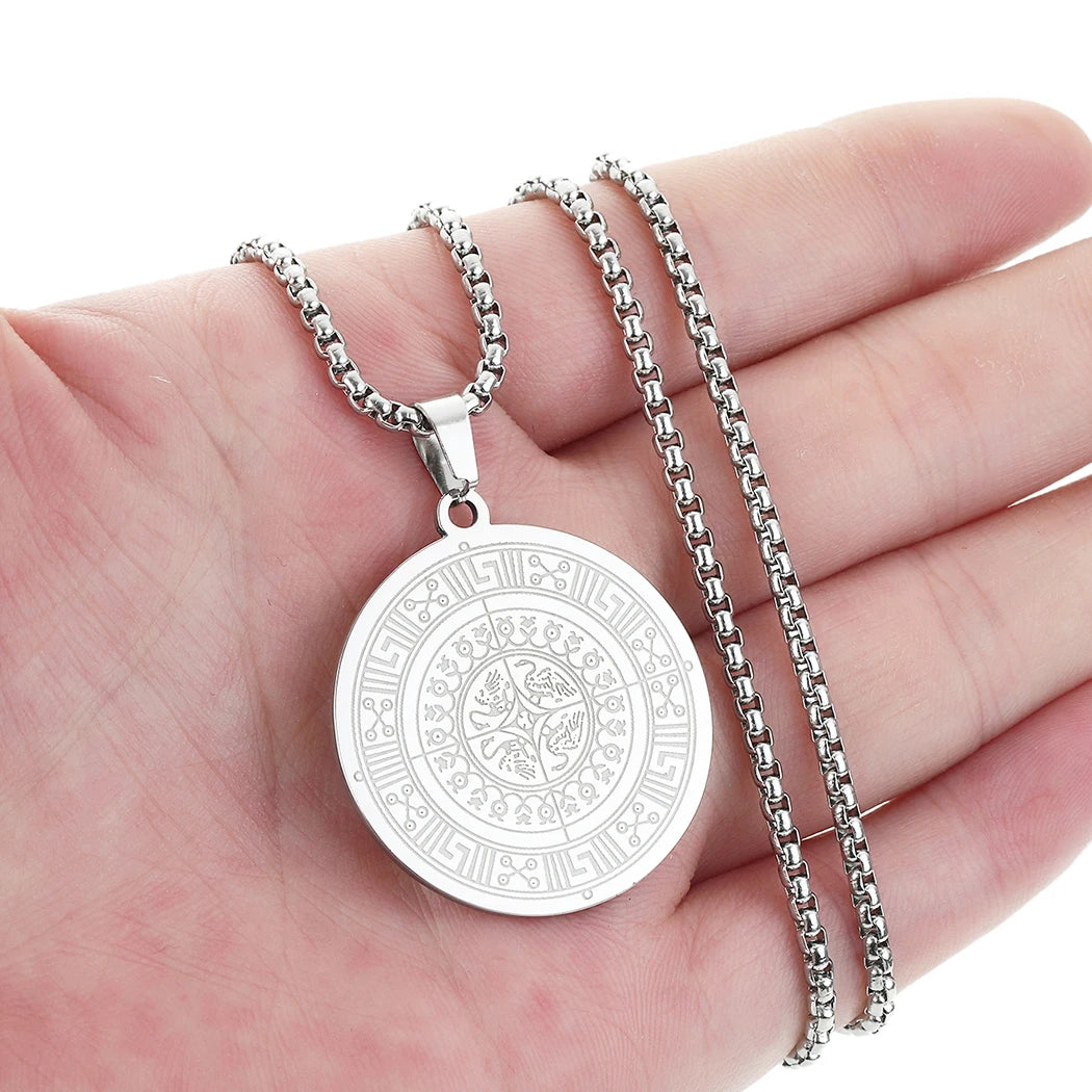 Kinitial Ancient Greek Medallion Pendant Necklaces Men Stainless Steel Chain Necklace For Women Boyfriend Gift Choker Jewelry