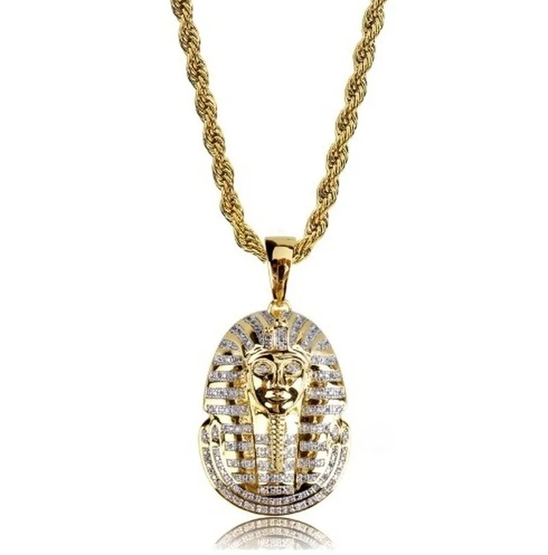 Mysterious Vintage Egyptian Pharaoh Pendant Necklace Men's Ladies Hip-Hop Zircon Pendant Jewelry Gift