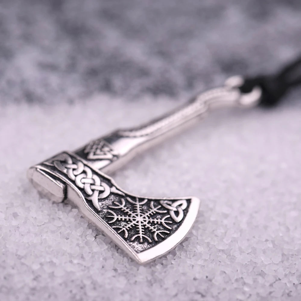 My Shape Viking Ax Axe Necklace for Men Norse Viking Runes Compass Flag Pendant Chain Vintage Amulet Jewelry Male Boy Gifts