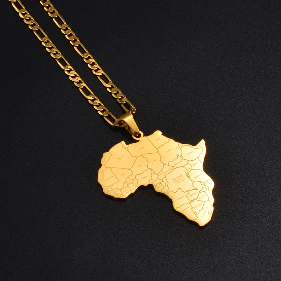 Anniyo Africa Map & Country Name Pendant Necklaces for Women Men African Maps Jewelry Nigeria,Congo,Ghana,Sudan,Somalia #233921