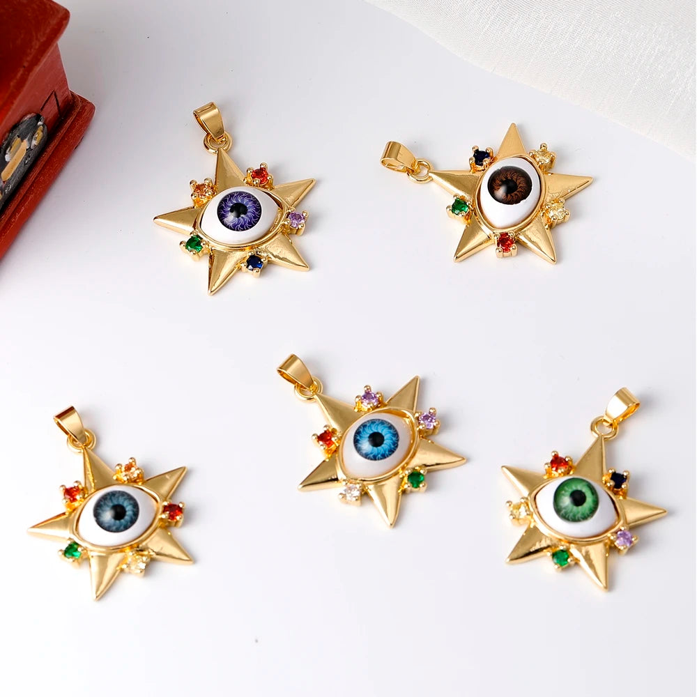 Juya DIY Creative Resin Pendant Handmade Love Heart Hamsa Hand Sun Greek Evil Eye Charms For Needlework Bracelet Necklace Making