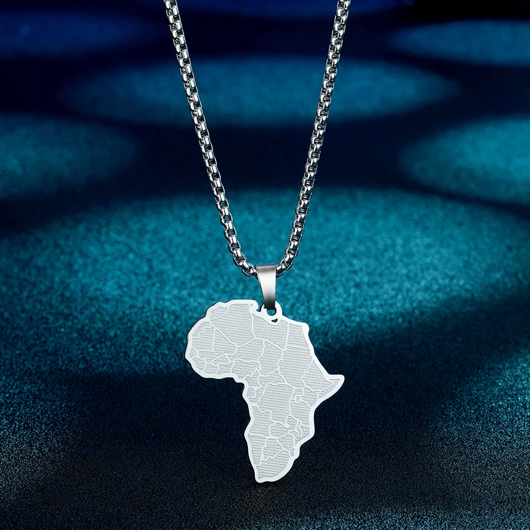 Creative Africa Map African Necklace Stainless Steel Men Jewelry Golden Ancient Country Pendant Necklace Birthday Gift