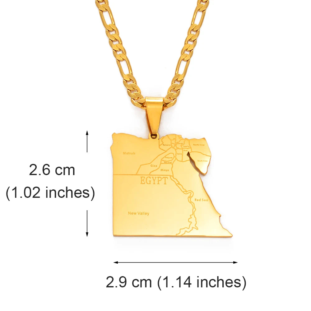 Anniyo Country Egypt Map States Pendant Necklaces for Men Women Gold Color Jewelry Egyptians Maps #166221