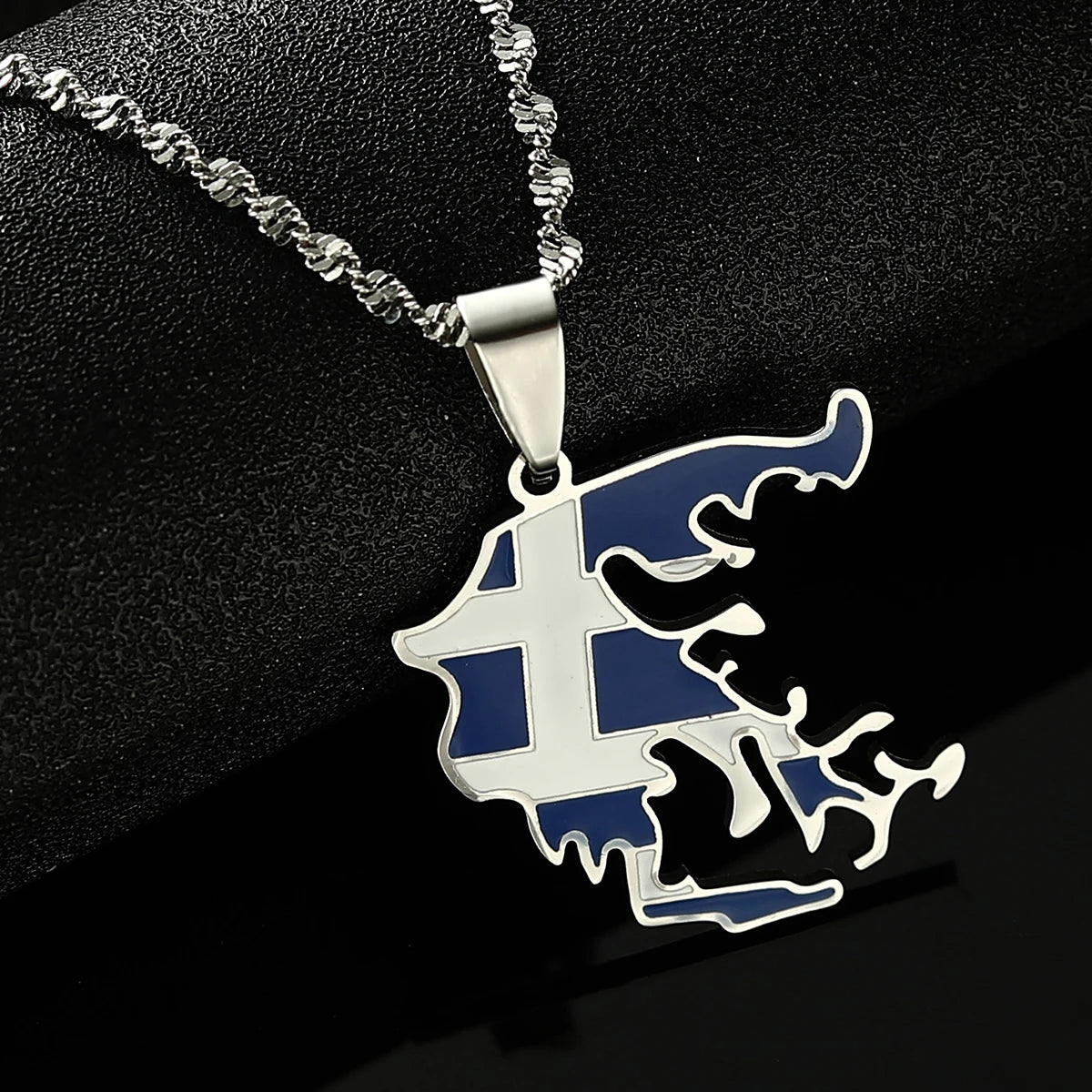 Stainless Steel Greece Map Flag Pendant Greek Silver Jewelry Patriotic Gift Women Necklaces