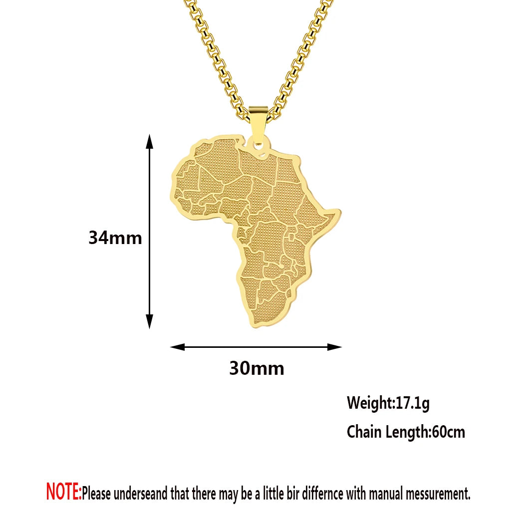 Creative Africa Map African Necklace Stainless Steel Men Jewelry Golden Ancient Country Pendant Necklace Birthday Gift