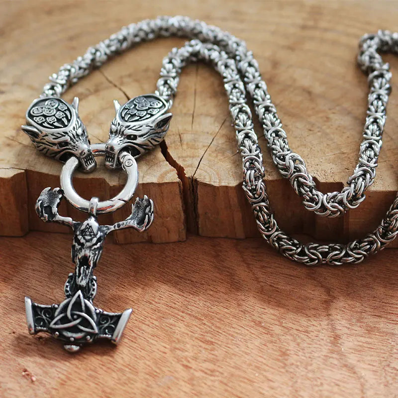 Men necklace viking wolf head with Skull goat head necklace stainless steel pendant norse talisman ethnic jewelry