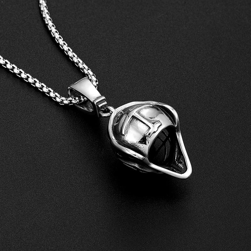 European and American Stainless Steel Knight Mask Pendant Retro Roman Men‘s and Women's Stainless Steel Helmet Pendant Necklace