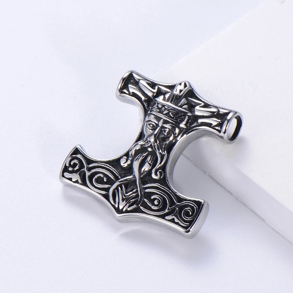 Hot Sell Vintage Stainless Steel Norse Viking Pendant Necklace Wolf Thor's Hammer Mjolnir Scandinavian Odin Amulet Men Jewelry