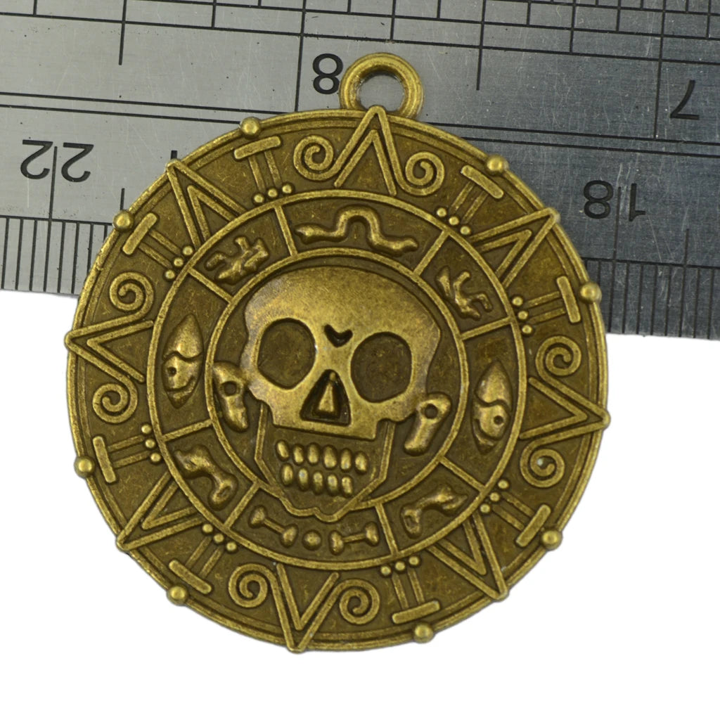 6 PCS Punk Halloween Pirates Aztec Coin Medallion Skull Necklace Pendant Bronze for Necklaces Bracelets Earrings