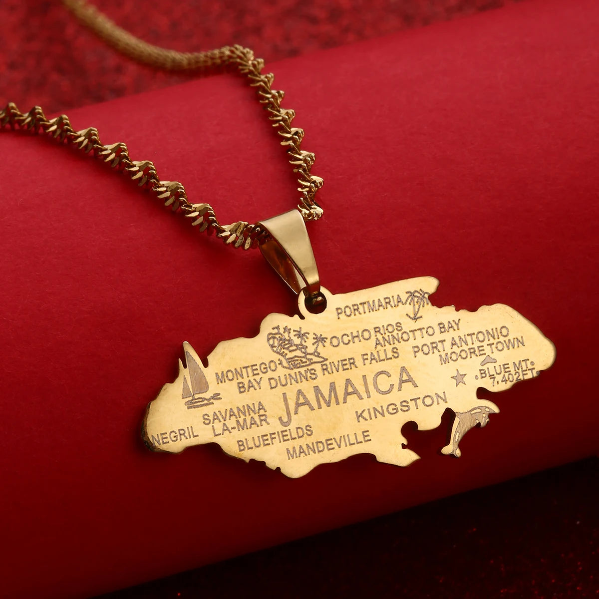 Jamaica Map Pendant Necklaces For Women Girl Country Jewelry Jamaican Patriotic Gifts