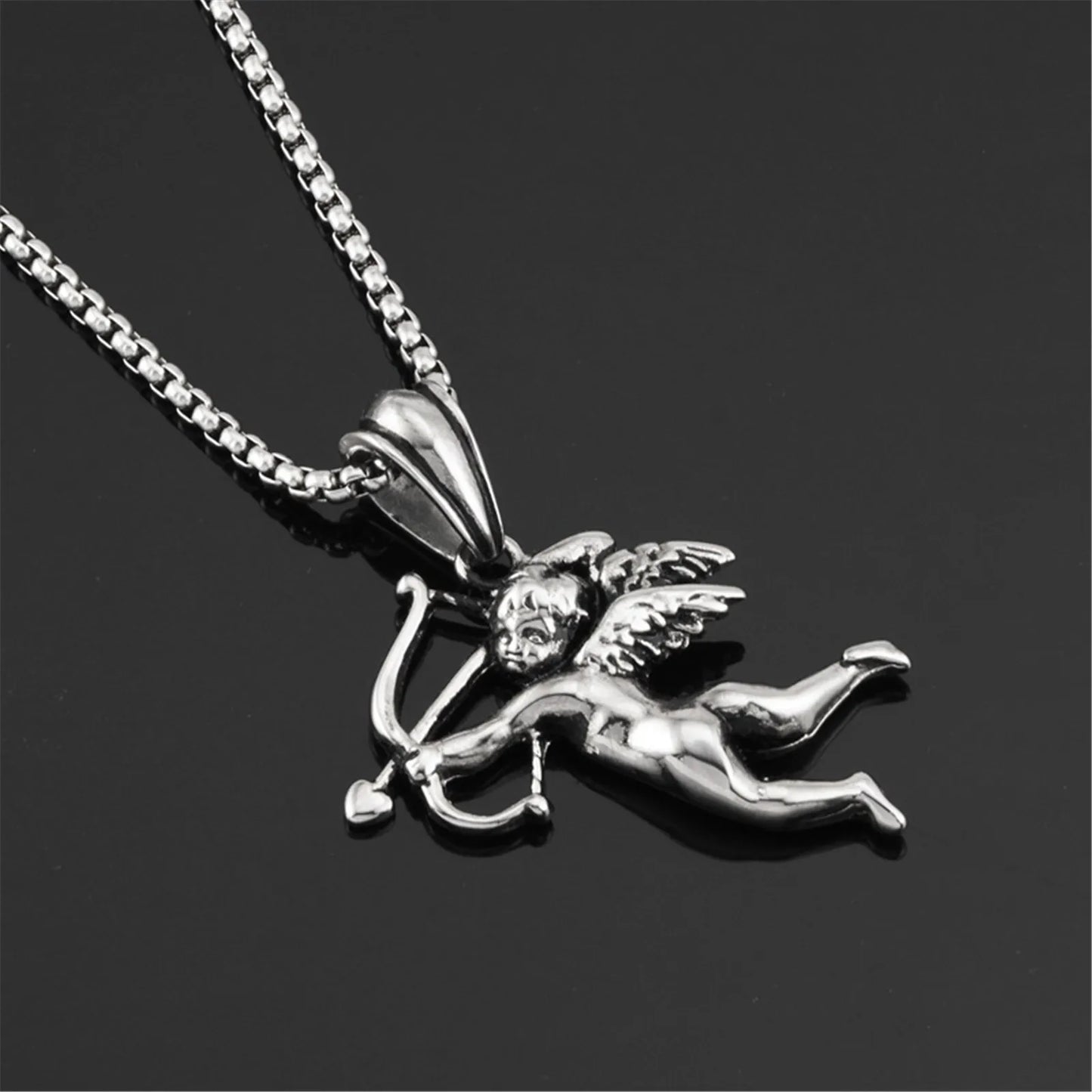 Cupid Necklace God of Love Stainless Steel Pendant for Men and Women Couples Cupido Amor Roman Mythology Jewelry