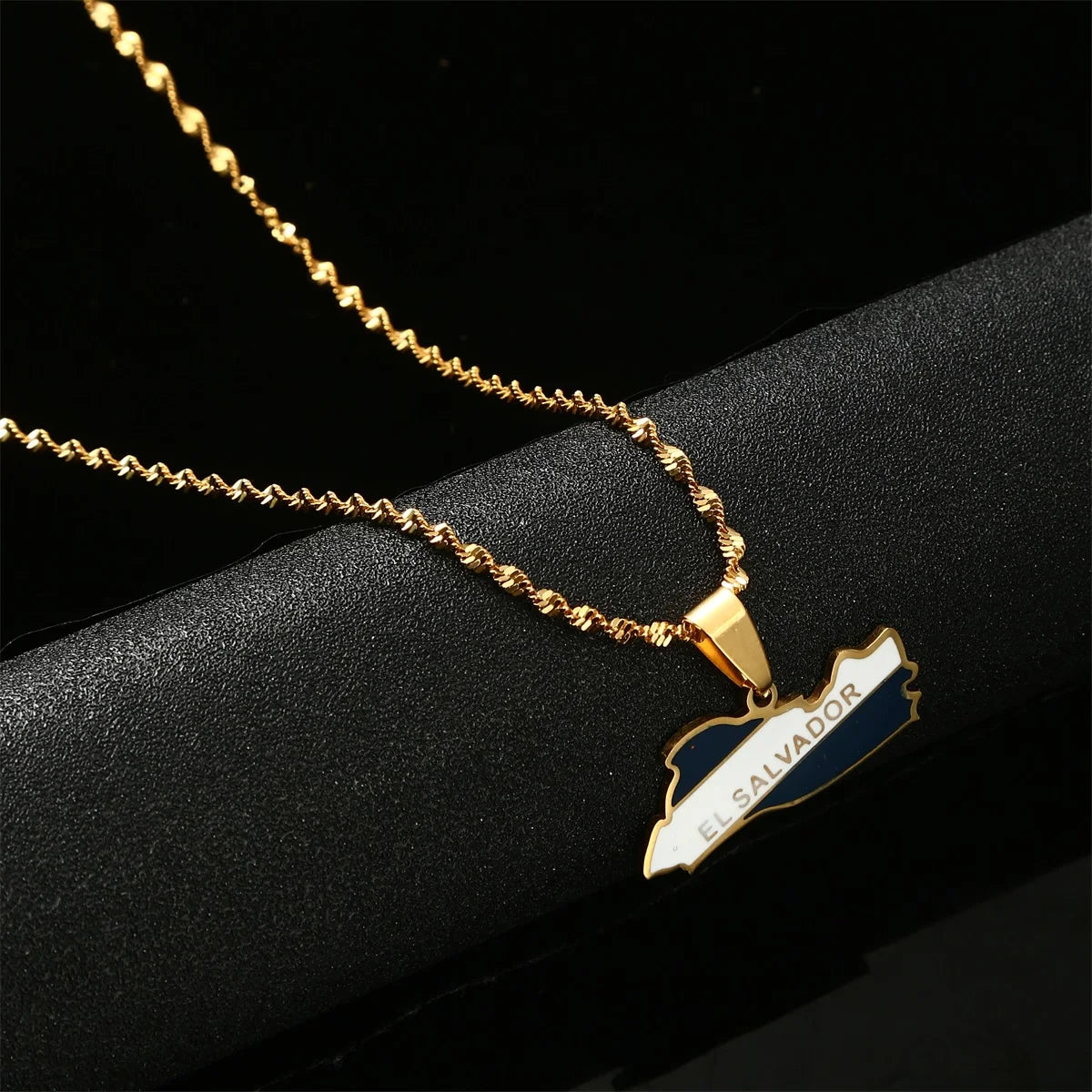 Gold Color Fashioin Jewelry Enamel Country Flag Pendant Map Of El Salvador Men Unisex Women Necklaces