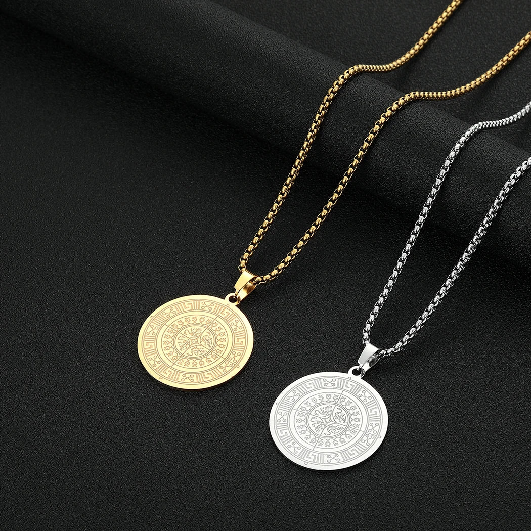 Kinitial Ancient Greek Medallion Pendant Necklaces Men Stainless Steel Chain Necklace For Women Boyfriend Gift Choker Jewelry