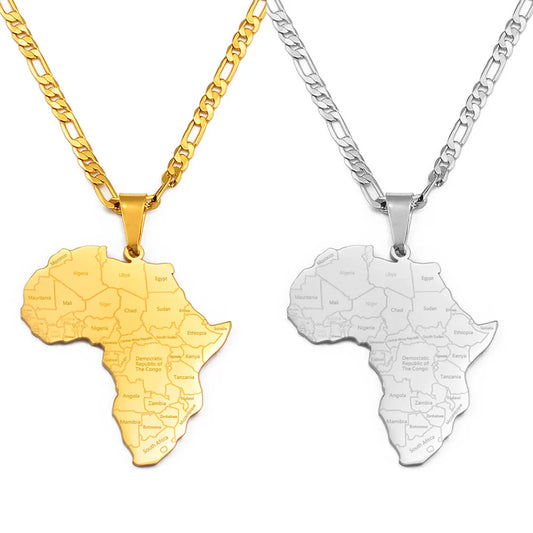 Anniyo Africa Map & Country Name Pendant Necklaces for Women Men African Maps Jewelry Nigeria,Congo,Ghana,Sudan,Somalia #233921