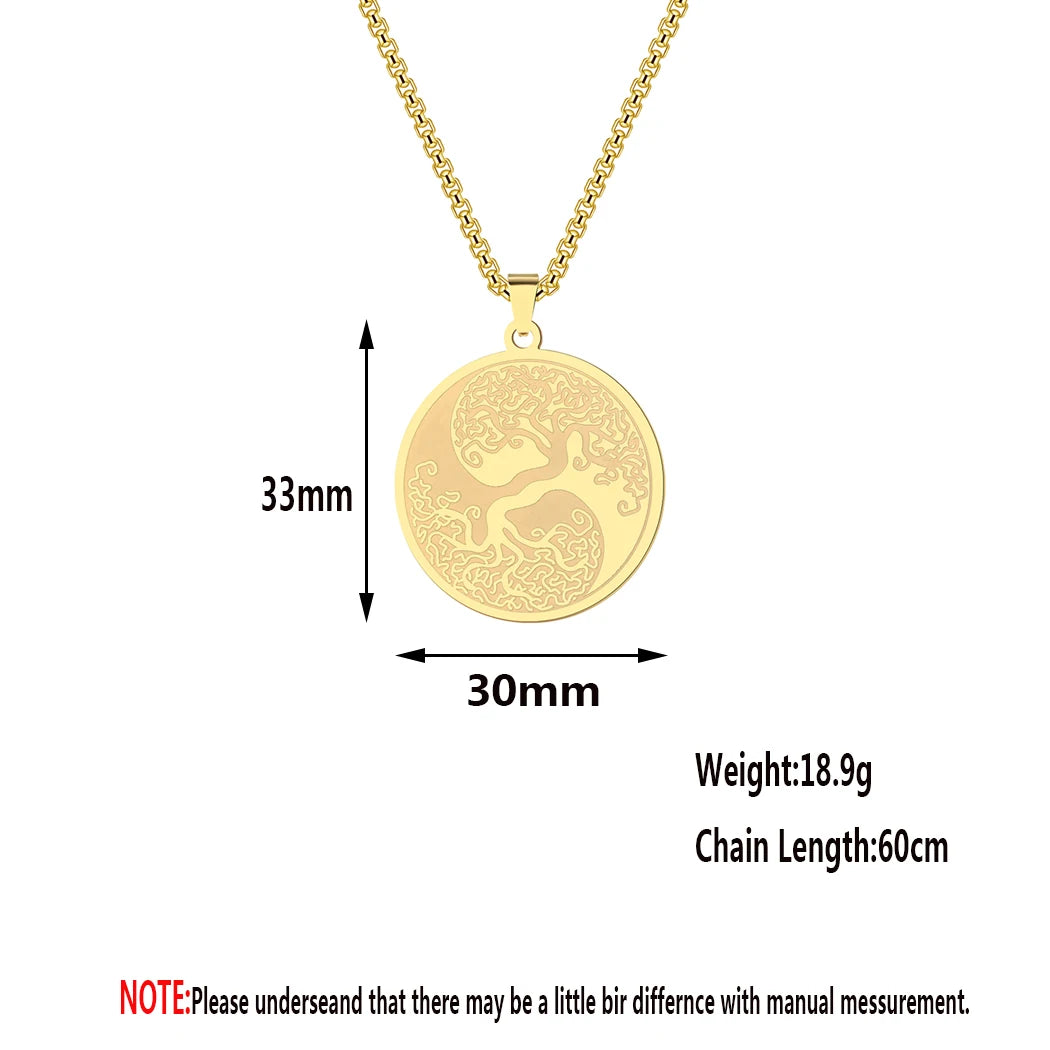 CHENGXUN Tree Pendant Necklace Women MenRound Engraving Adjustable Celtic Maori Aztec Sun Viking Nordic Odin Vegvisir World Tree