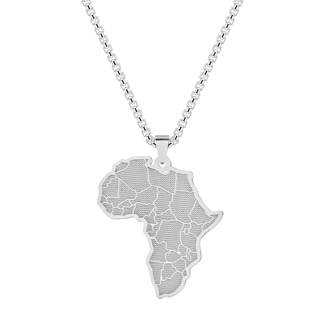 Creative Africa Map African Necklace Stainless Steel Men Jewelry Golden Ancient Country Pendant Necklace Birthday Gift