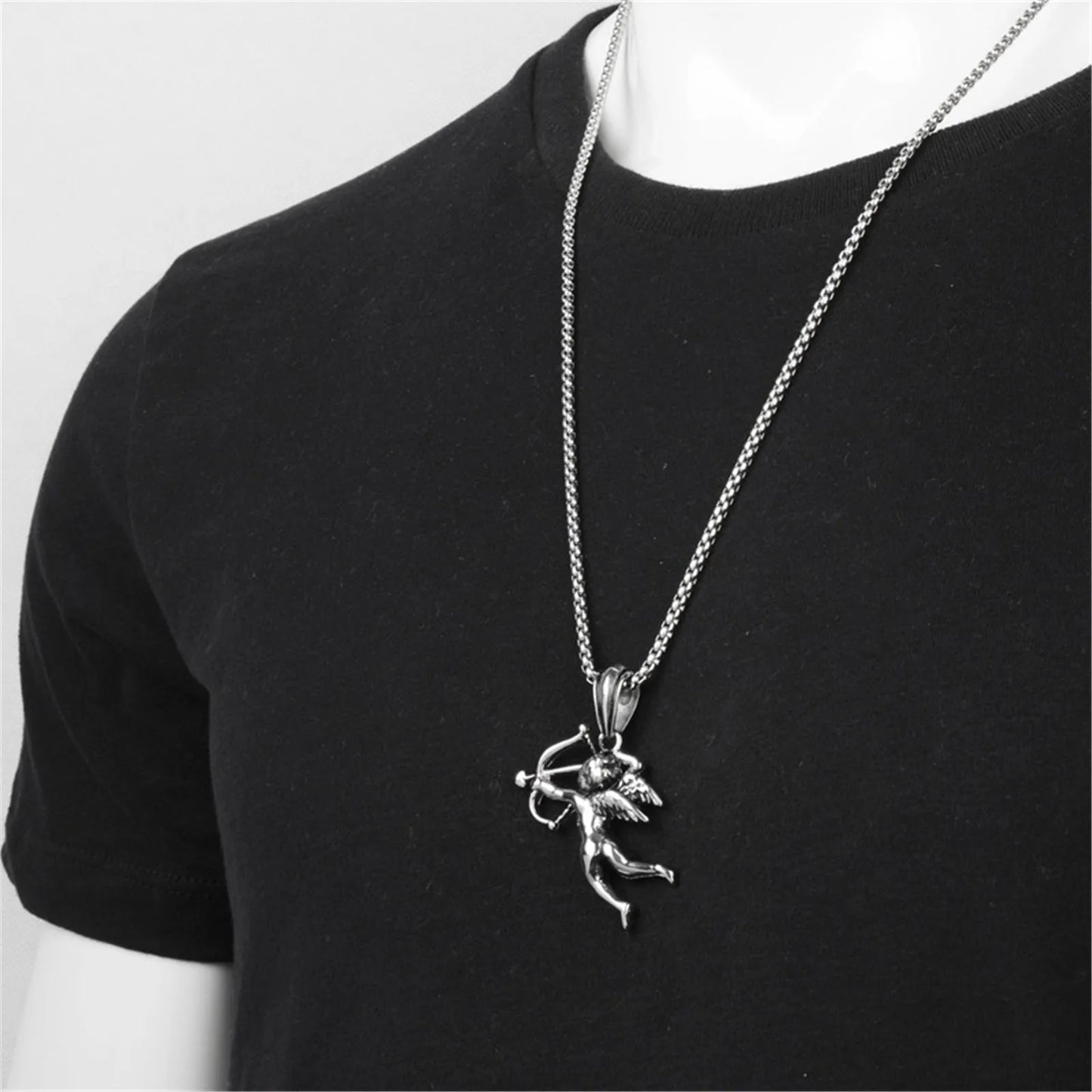 Cupid Necklace God of Love Stainless Steel Pendant for Men and Women Couples Cupido Amor Roman Mythology Jewelry