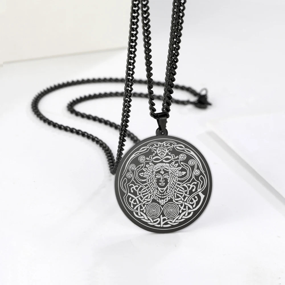 Dawapara Norse Mythology Freyja Goddess Associated with Love, Sex, Beauty, Fertility Amulet Necklace Stainless Steel Jewelry