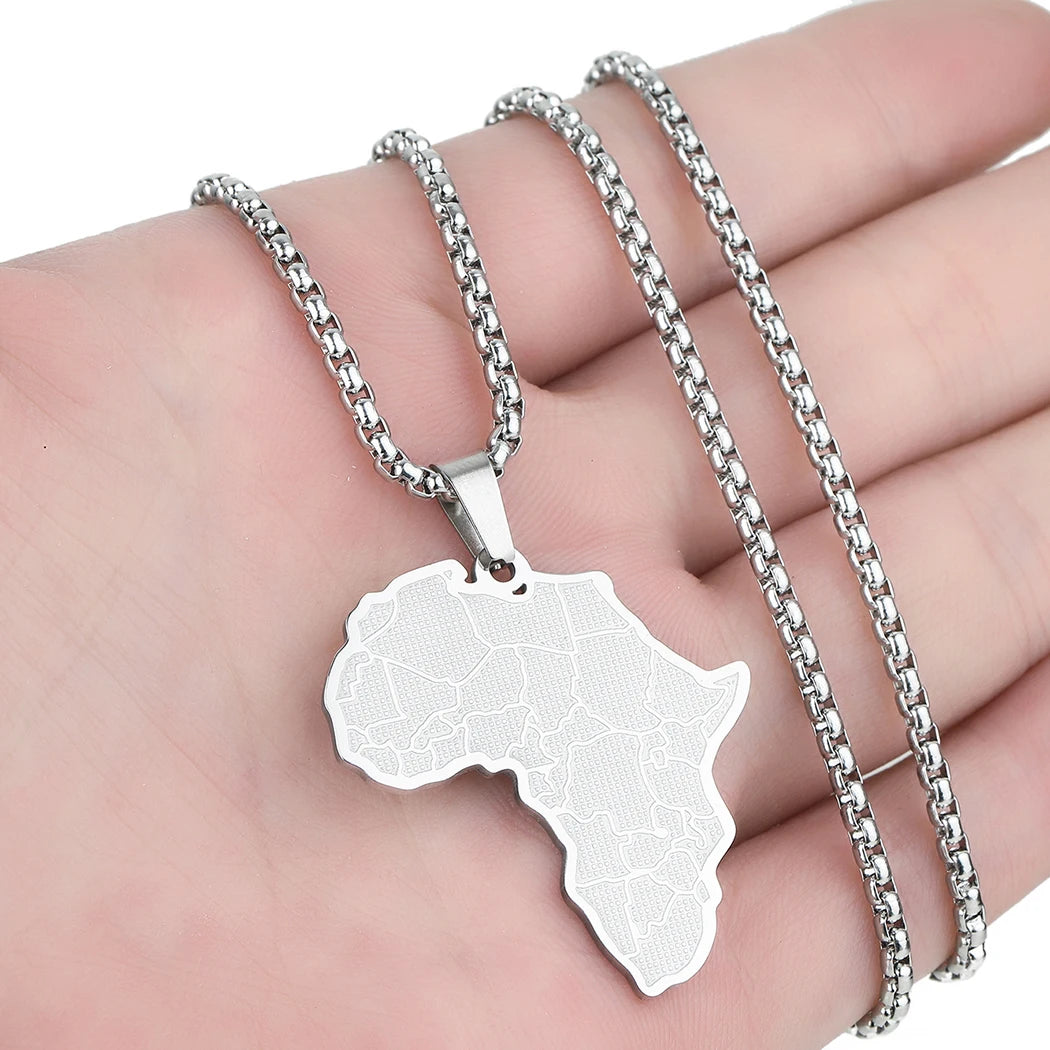 Creative Africa Map African Necklace Stainless Steel Men Jewelry Golden Ancient Country Pendant Necklace Birthday Gift