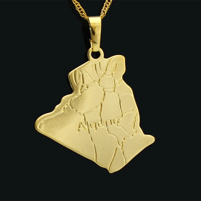 JH Brand Algerie Gold Color Country Map Necklace Pendant Nice Gift For Women and Men New Fashion Jewelry Trendy Pendant