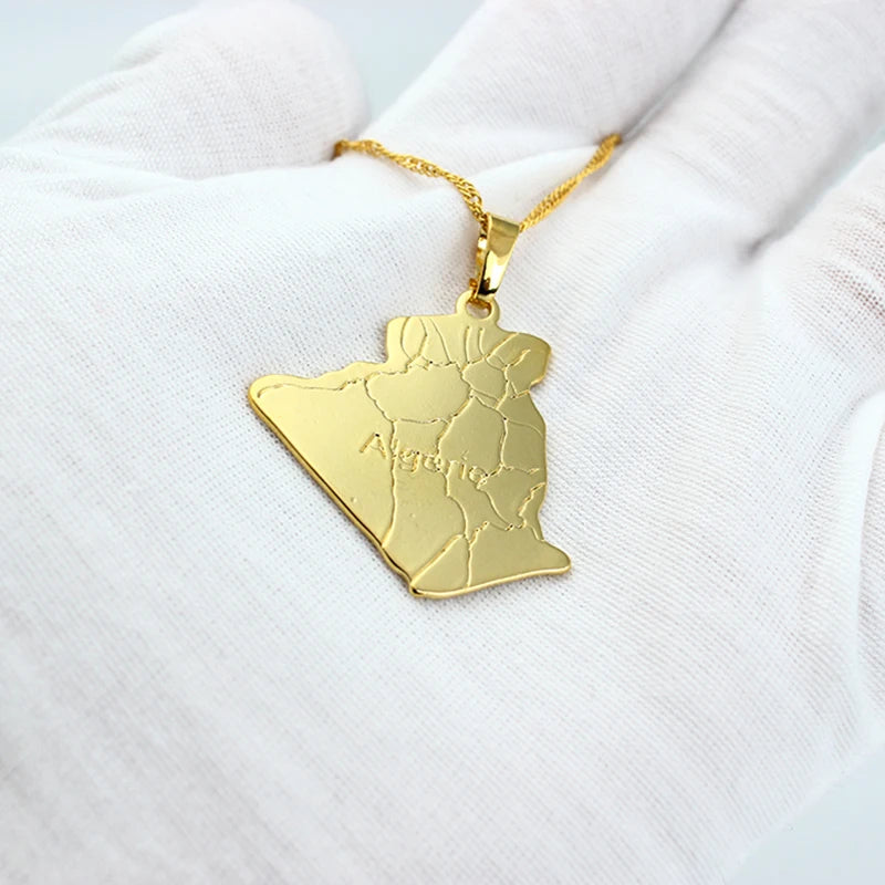 JH Brand Algerie Gold Color Country Map Necklace Pendant Nice Gift For Women and Men New Fashion Jewelry Trendy Pendant