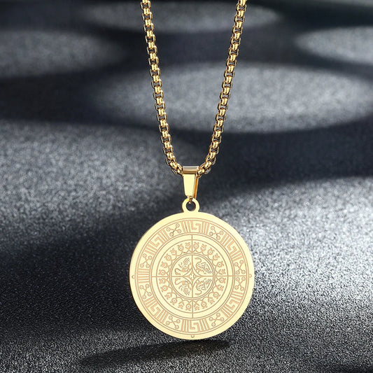 Kinitial Ancient Greek Medallion Pendant Necklaces Men Stainless Steel Chain Necklace For Women Boyfriend Gift Choker Jewelry