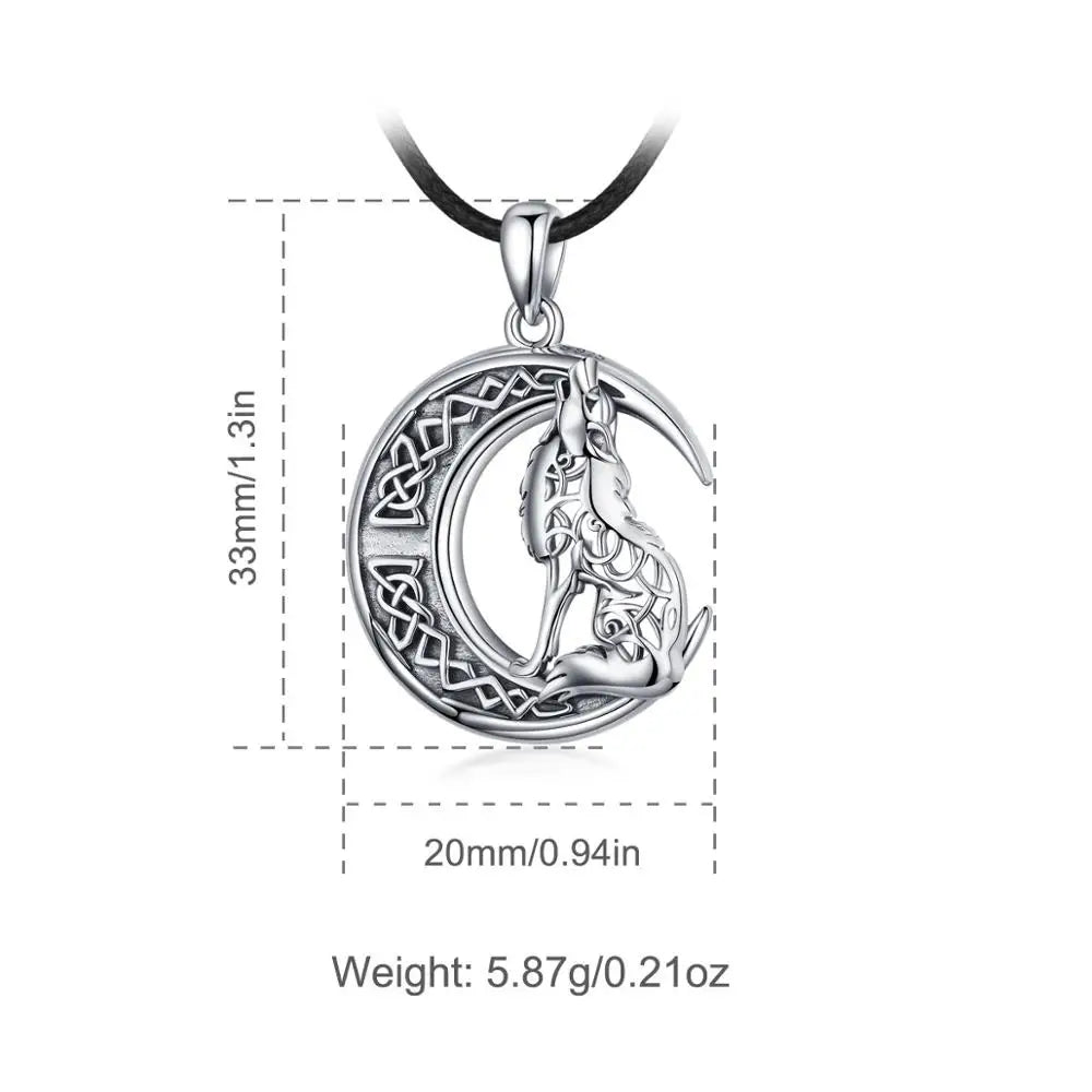 Eudora 925 Sterling silver Wolf on the Moon Necklace Valknut Odin 's Symbol of Norse Viking Warriors Men'women Necklaces CYD554