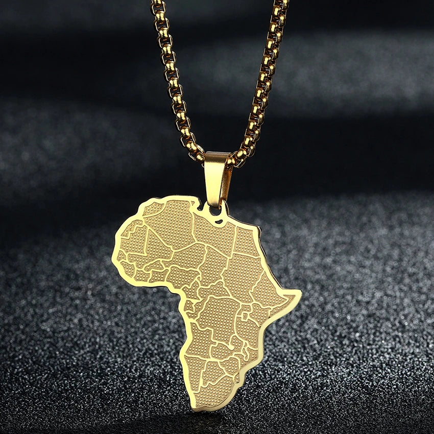 Creative Africa Map African Necklace Stainless Steel Men Jewelry Golden Ancient Country Pendant Necklace Birthday Gift