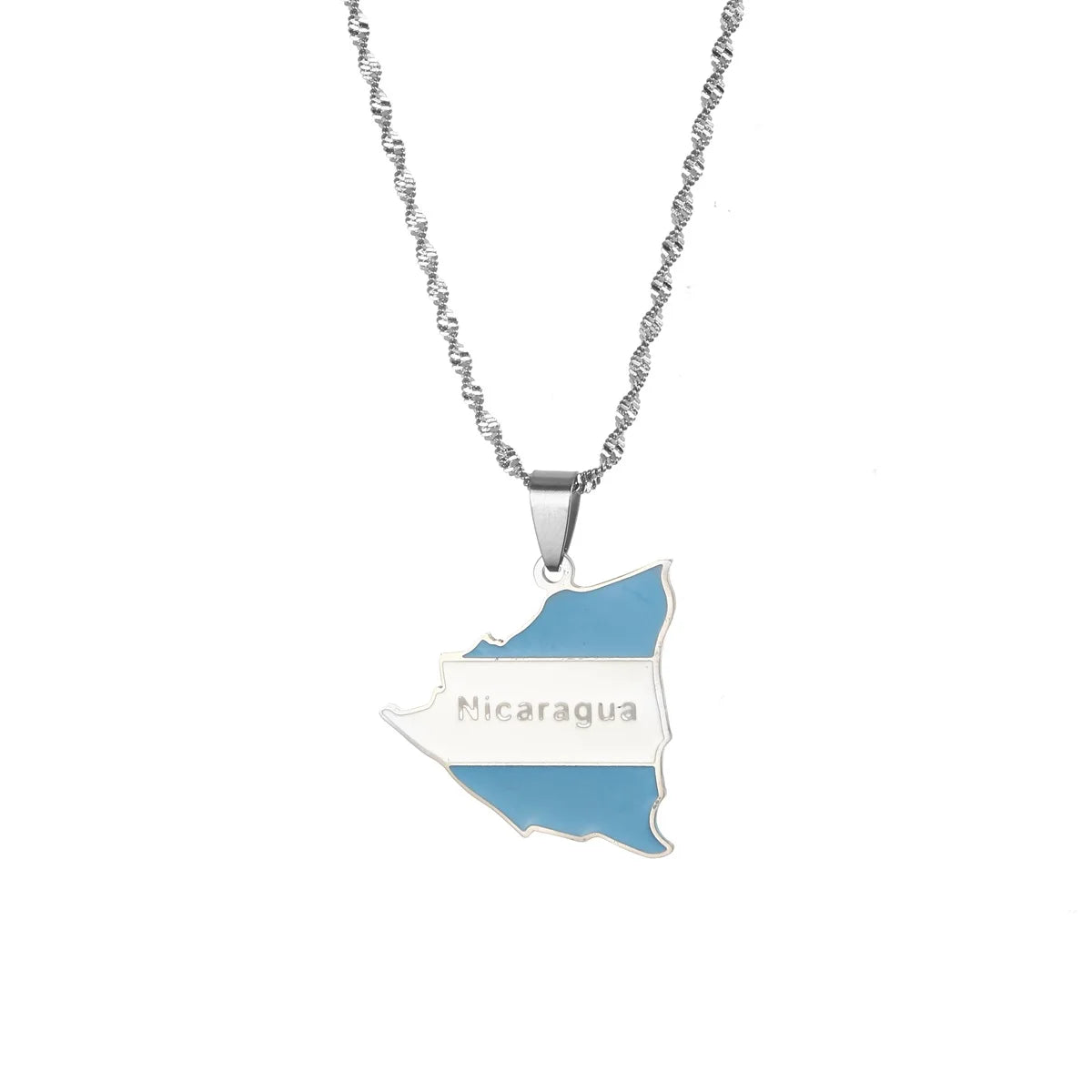 Enamel Silver Color Country Nicaragua Map Flag Pendants Necklaces For Women Men Girls Stainless Steel Charm Jewelry Gifts