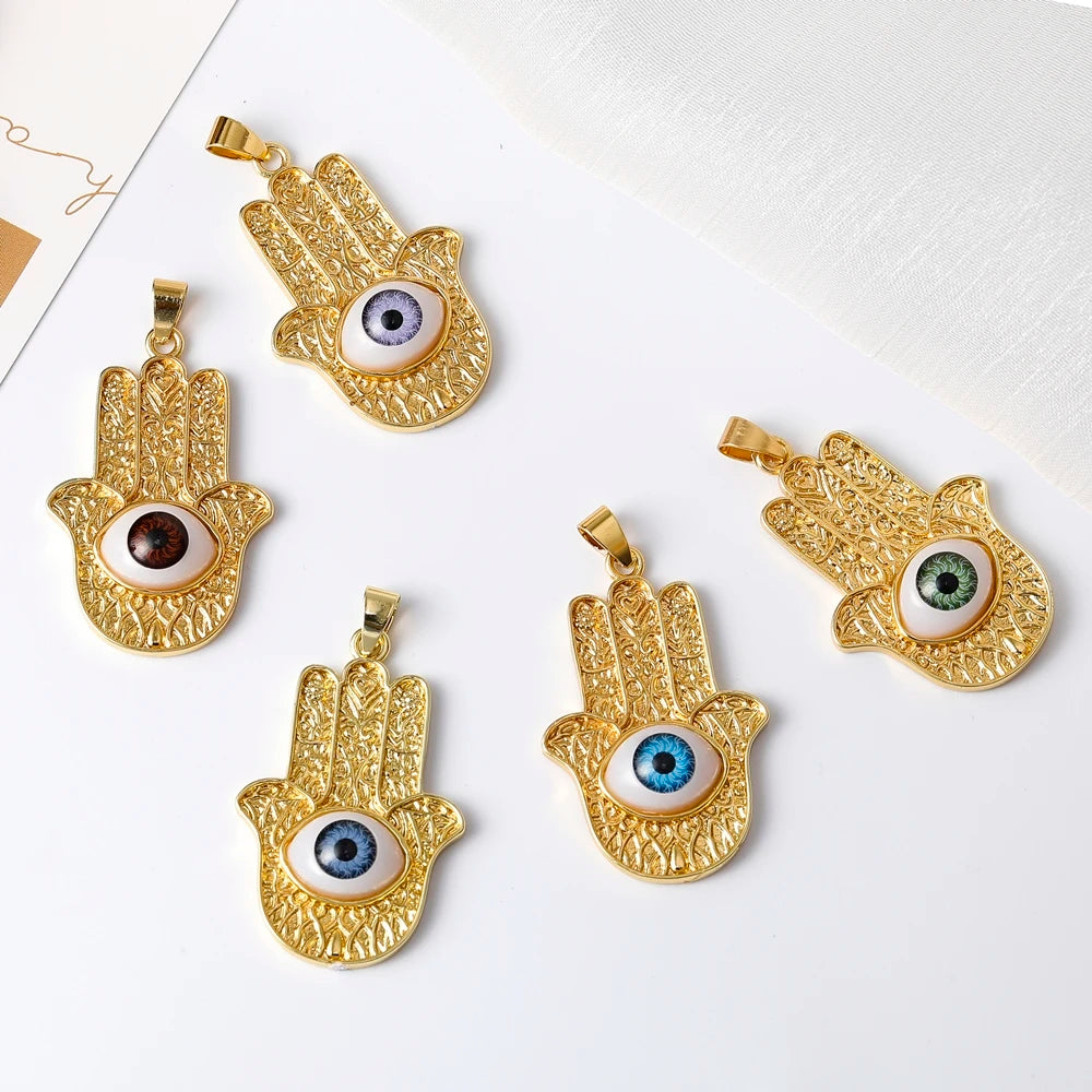 Juya DIY Creative Resin Pendant Handmade Love Heart Hamsa Hand Sun Greek Evil Eye Charms For Needlework Bracelet Necklace Making