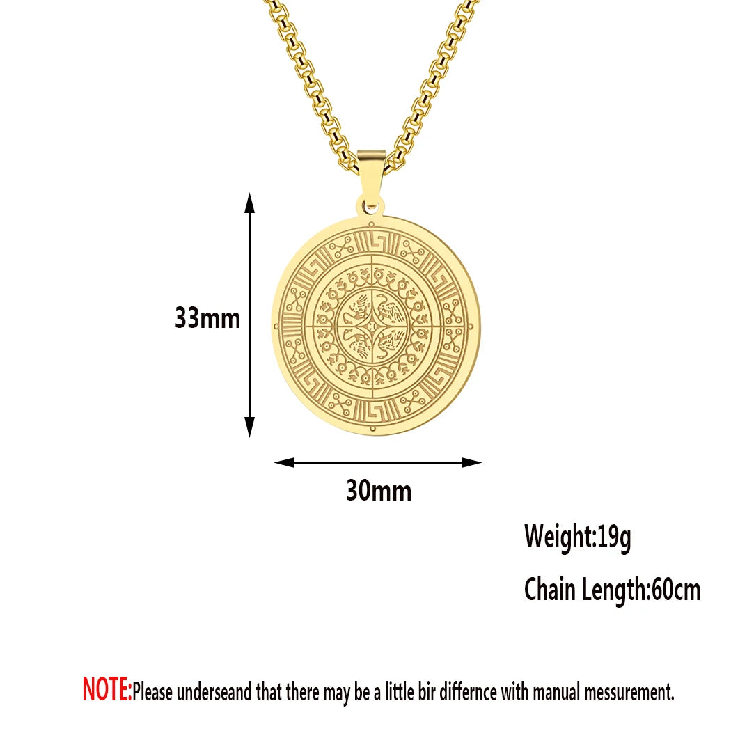 Kinitial Ancient Greek Medallion Pendant Necklaces Men Stainless Steel Chain Necklace For Women Boyfriend Gift Choker Jewelry